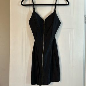 Black front zip up mini dress